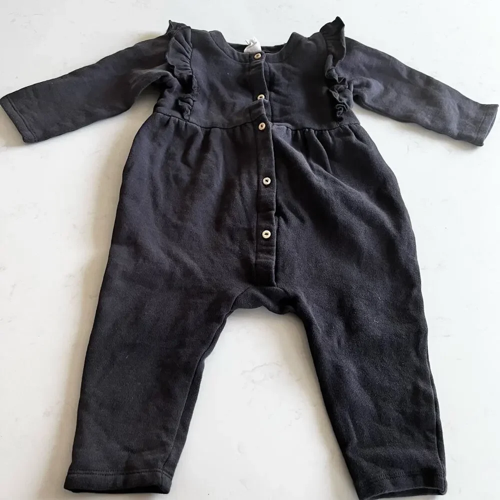 H&M Girls Brown Sweatshirt One Piece Jumpsuit Romper size 9-12 months